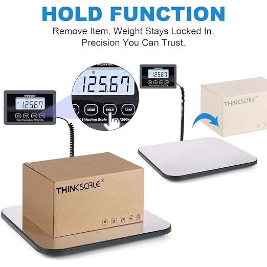 THINKSCALE 440lb Digital Shipping Scale, 1oz Accurate Postal Scale | Large Backlit LCD, Hold/Tare Function, USB & Battery Power for Packages, Luggage, Mailing and Small Business - Image 3