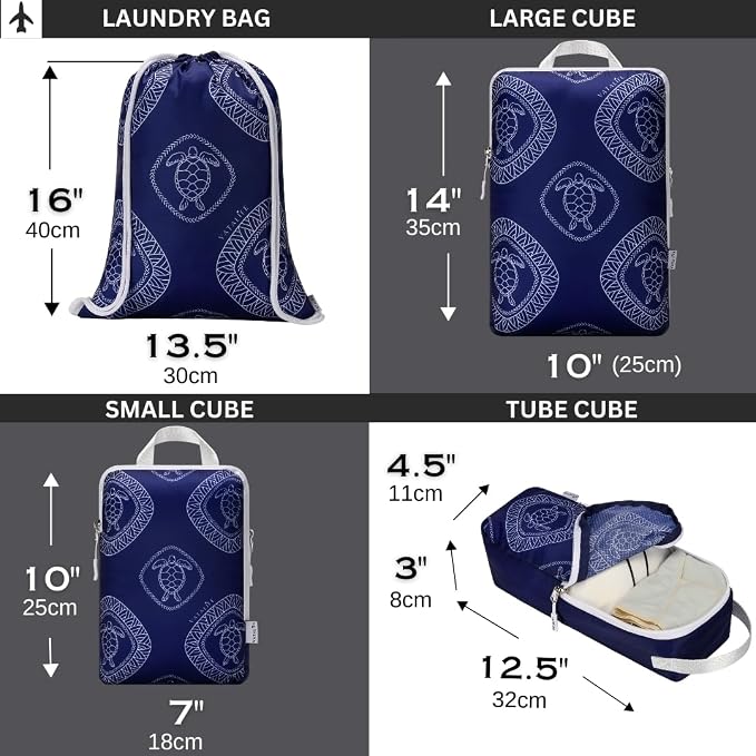 6-Set Compression Packing Cubes for Travel with Drawstring Backpack-Luggage Organizers for Suitcase-Water Resistant, Lightweight Vacation Essentials, Blue Turtle - Image 5