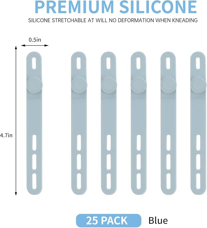 Oligei 25 Pcs Silicone Cable Ties, Cable Ties Reusable, High Elasticity Cord Wraps for Electrical Cords, Cord Organizer for Earphone, Phone Charger(Blue) - Image 2