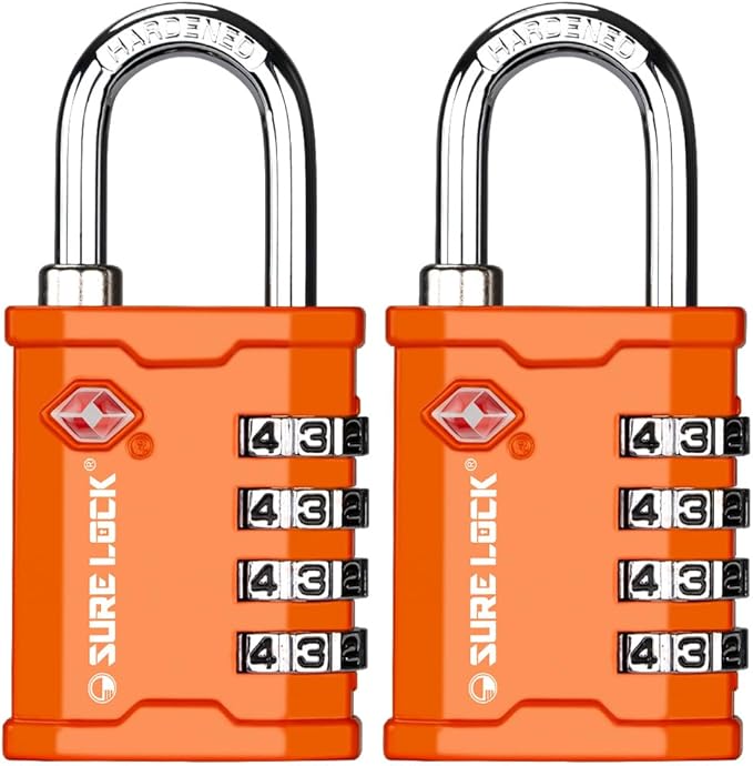 SURE LOCK TSA Approved 4 Digit Combination Lock, Heavy Duty Padlock with Red Dot Indicator for Gun Cases, Pelican Cases, Tool Boxes, Gym Lockers, Storage Units & Outdoor Gates (2, Orange) by Hopeyoucanstaysafe
