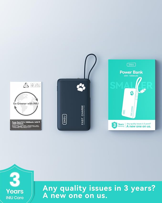 INIU 45W Fast Charging Tablet Portable Charger, Smaller 10000mAh Power Bank | Flight-Safe, Built-in USB C Cable, Flashlight, Battery Phone Pack for Tablet, iPad, iPhone 17 16, Samsung S26 etc, Blue - Image 8