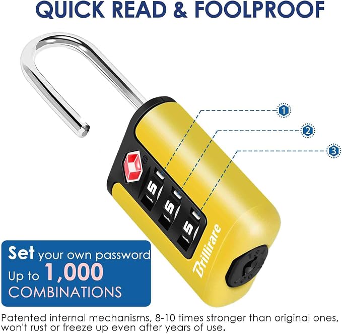 2 Pack TSA Approved Luggage Locks, Combination Travel Padlock, 3-Digit Waterproof Lock, TSA Outdoor Keyless Resettable Lock for Lockers, Bags, Backpack, Gym, Gate-Yellow - Image 4