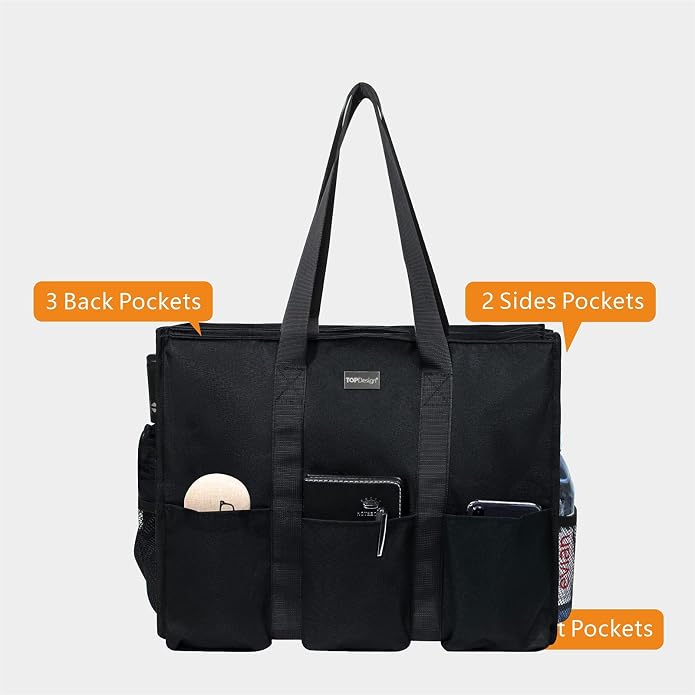 TOPDesign Utility Water Resistant Tote Bag with 13 Pockets, Top Zipper Closure & Thick Bottom Support, for Working Women - Image 3