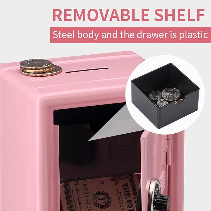 Younion Mini Money Safe and Cash Lock Box, 4.6"x 4.2"x 6.9" Pink - Image 6