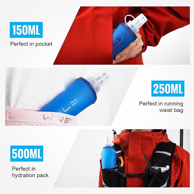 WRELS TPU Collapsible Soft Flask,Lightweight PBA Free Folding Running Water Bottles,Leakproof Durable Hydration Flask for Outdoors (500ml/16.9oz-2 Packs-Dark Blue) - Image 5
