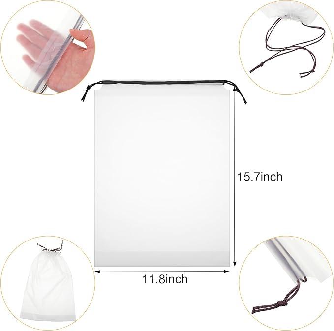 120 Pack 60 Count Shoe Bags for Travel Drawstring Shoe Storage Essentials 11.8 x 15.7" 60 Count Clear Clothes Packaging Bags for Shipping 10 x 13" for Packing Travel Frosted with Vent Hole - Image 2