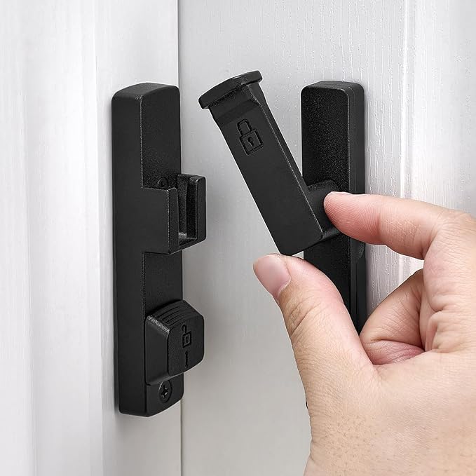 2 Packs Matte Black 90 Degree Barn Door Lock,Flip Gate Latches Hardware | Zinc Alloy Door Lock,Right Angle Door Lock Latch,Sliding Door Latches,for bedroom,drawer,pet enclosures,cabinet,garage,window - Image 4