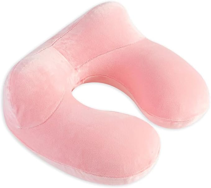 Inflatable Travel Pillow, Neck Pillow Support for Traveling, Airplanes, Cars, and Offices with Compact Carrying Bag, Soft Velvet Washable Cover, Ideal for Adult Sleepers (Pink) - Image 3
