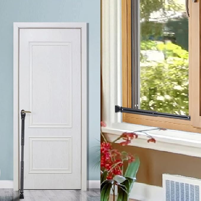 Door Security Bar Adjustable Door Jammer Door Stopper | Sliding Door Security Bar Barricad 2 in 1 Heavy Duty Window Security for Home Patio Door Apartment Travel Hotel Dorm - Image 2