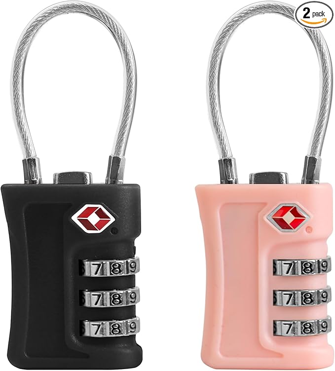 Luggage Locks TSA Approved 2 Pack, Small Padlock Combination, TSA Locks for Luggage, Travel Combo Padlock with Code, for Suitcase, Backpack Zipper, Locker, Gun Case (Black+Pink) by SpecializeinCombinationLock