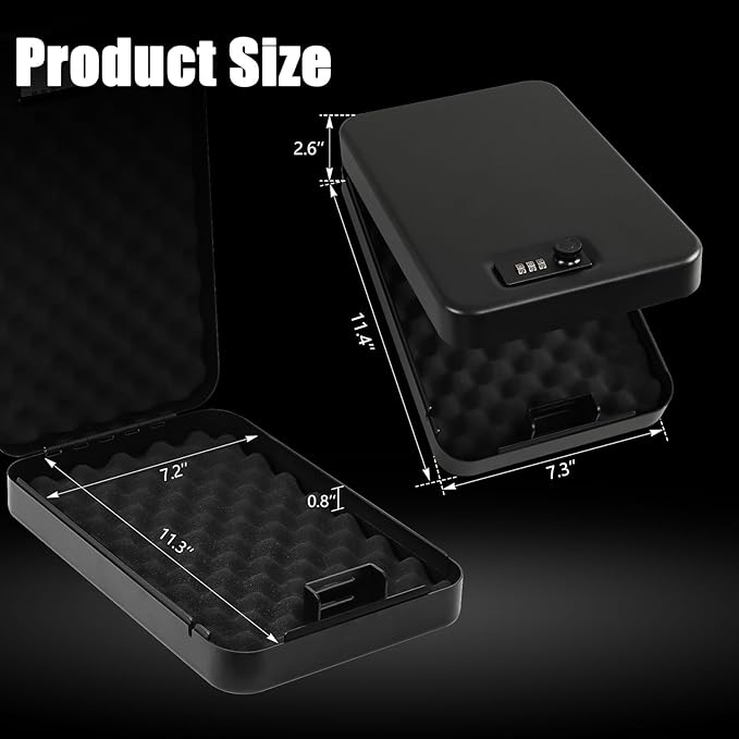 Portable Handgun Pistol Gun Safe Lock Box for Car, Travel & Home | Secures handgun storage, combination-lock access, steel build, 11.4” x 7.3“ x 2.6”, for car, home, travel, gun owners - Image 2