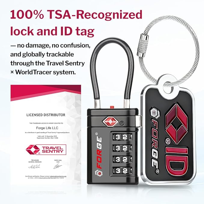 Forge TSA Approved Luggage Locks 4 Digit Combination TSA Travel Locks with TSA008, Open Alert Indicator, Zinc Alloy Body for Luggage, Suitcase, Backpack, and More. 2 Black Locks and 2 TSID. - Image 2