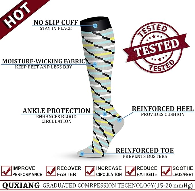 QUXIANG Copper Compression Socks for Women & Men Circulation (8 Pairs) - Best for Running Athletic Cycling - 15-20 mmHg - Image 3