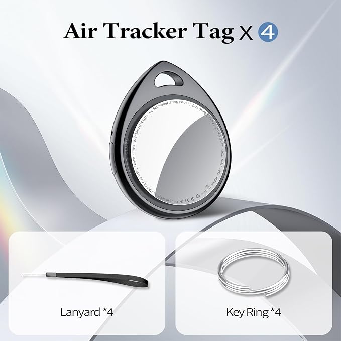 Air Tracker Tags-4 Pack Work with Apple Find My (iOS Only) 100dB Sound | 5.3 Smart Bluetooth Tracker, Smart Tag with Keychain/Lanyard, Item Finder for Luggage/Key/Suitcase, Replaceable Battery Black - Image 8