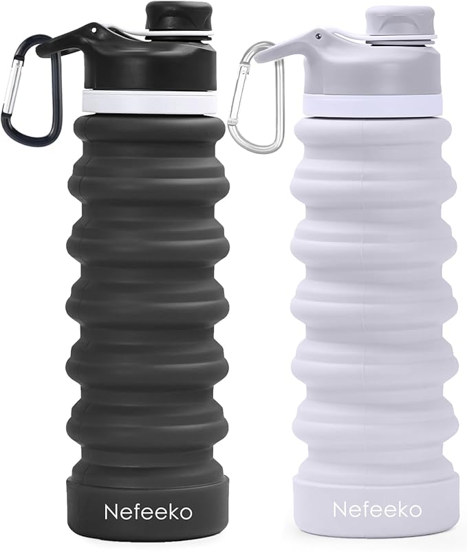 Nefeeko Collapsible Water Bottle, 26oz Silicone Foldable Water Bottles | Leakproof BPA Free Travel Water Bottles with Carabiner,Portable Sport Water Bottles for Camping,Hiking Outdoor Indoor Sport by Nefeeko