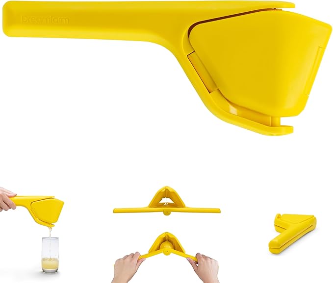 Dreamfarm Fluicer Fold-Flat Citrus Juicer - Lemon Easy, manual fresh lemon juice squeezer with pip catcher, suits lemons and limes, compact storage, 10" | Space-saving storage, gets every last drop by Dreamfarm