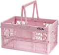 20L Pink Foldable Plastic Storage Crate Collapsible Shopping Basket | plastic baskets with handles for organizing,14.96" x9.84"x 7.87" basket for Trunk Milk Dairy Kitchen,Bathroom,school,office by ZHJINGYU