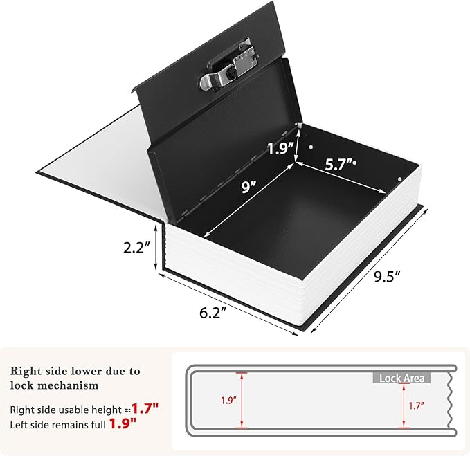 KYODOLED Diversion Book Safe with Combination Lock, Secret Safe Metal Lock Box, Money Storage Collection Box, 9.5" x 6.2" x 2.2" Black Large - Image 5