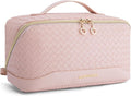BAGSMART Makeup Bag, Travel Cosmetic Bag Organizer, PU Leather Water-Resistant Pouch, Open Flat Makeup Storage for Toiletries, Brushes, PU Leather Pink by BAGSMART