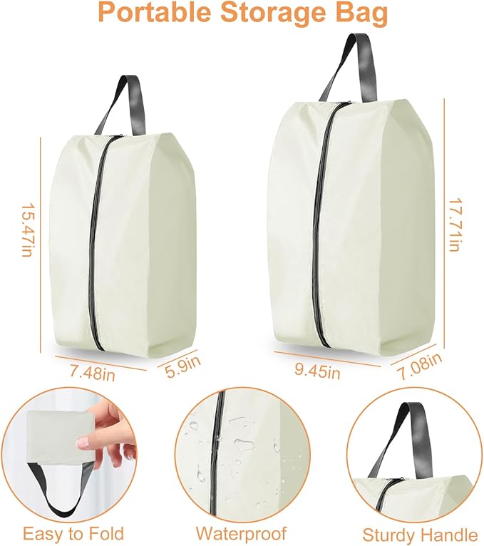 Shoe Bags for Travel Holds 3 Pair of Shoes, Shoe Storage Pouch with 2 Pack Portable Bags, Waterproof & Washable, Cream - Image 3