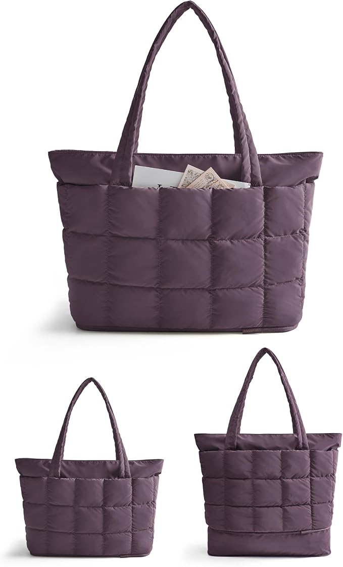 BAGSMART Expandable Tote Bag for Women, Puffer Work Tote Travel Bag | Quilted Carry On Bag for Travel Work Gym College, Waterproof Travel essentials - Image 7