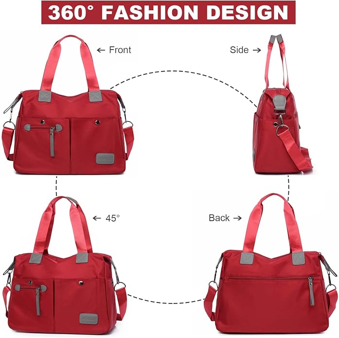 Tote Bag for Women,Multi Pockets Shoulder Handbag,Nurse Bag for Work,Large Cross body Purse,Fashion Nylon Top Handle Satchel - Image 4
