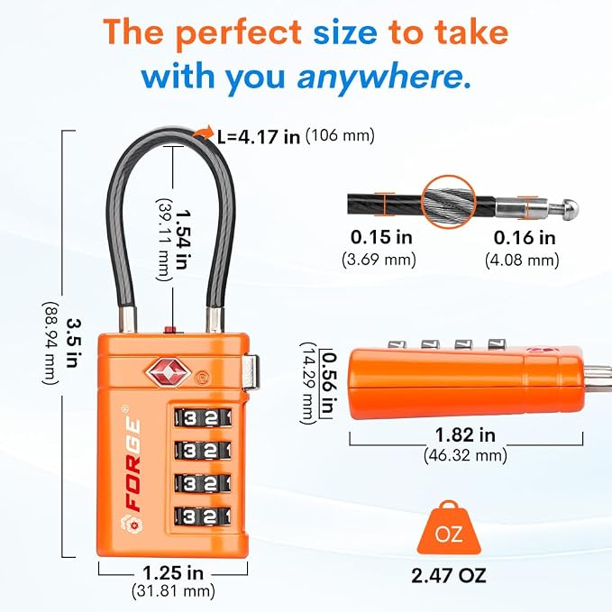Forge TSA Approved Luggage Locks 4 Digit Combination TSA Travel Locks with TSA008, Open Alert Indicator, Zinc Alloy Body for Luggage, Suitcase, Backpack, and More. 3 Color 6 Locks. - Image 7