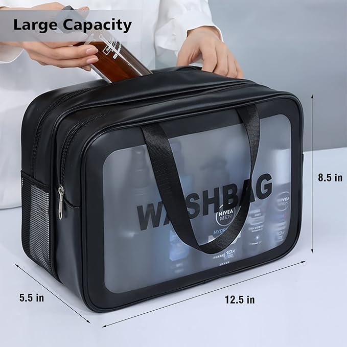 DAPOWER Travel Toiletry Bag for Women and Men, Matte Translucent Toiletry Bag with Handy Handle, Makeup Cosmetic Organizer Bag for Travel Toiletries Accessories (Black-XL) - Image 4