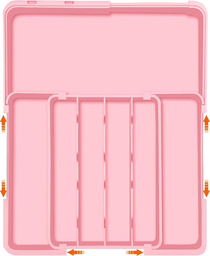 Silverware Organizer - Expandable Silverware Drawer Organizer, Adjustable Drawer Organizer, Silverware Tray for Drawer 15.2"x 19" Utensil Drawer Organizer, Kitchen Organizers Storage, Pink by Spaclear