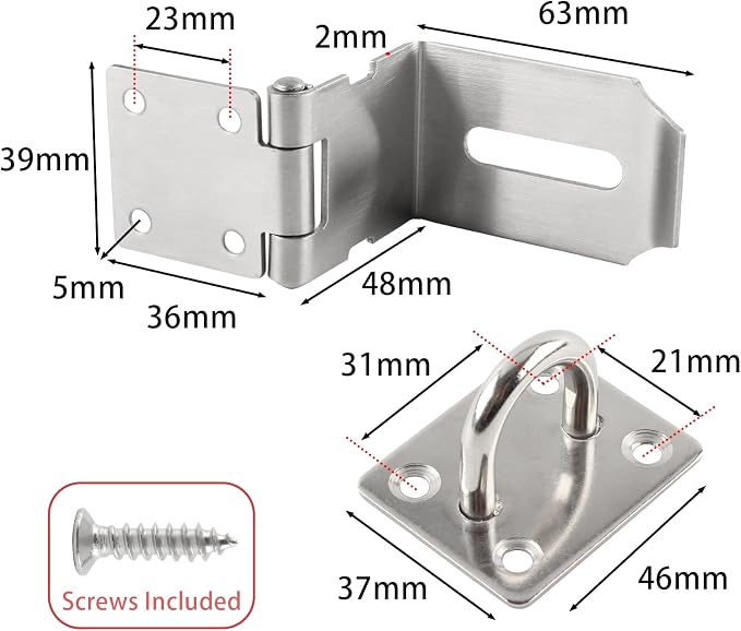 HOWDIA 4 Inch Door Lock Latch Padlock Hasp Set, 90 Degree Latch Lock with Screws and Padlock Stainless Steel Safety Right Angle Padlock Hasp Latch Security Door Clasp Hasp for Shed/Gate/Storage Lock - Image 2