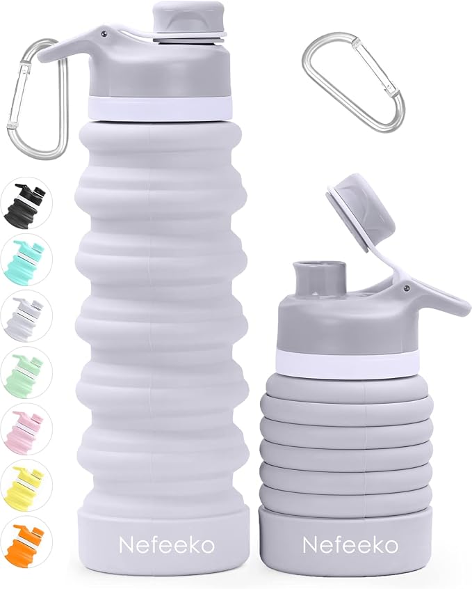 Nefeeko Collapsible Water Bottle, 26oz Silicone Foldable Water Bottles | Leakproof BPA Free Travel Water Bottles with Carabiner,Portable Sport Water Bottles for Camping,Hiking Outdoor Indoor Sport by Nefeeko