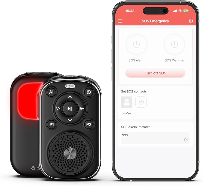 2 in 1 Smart Portable Personal Safety Alarm Mini Bluetooth Speaker with App Notifications, Radar Motion Sensor for Hotel/Travel/Camping Safety, Smart Luggage Anti-Theft Alarm, Emergency SOS Device by Unknown