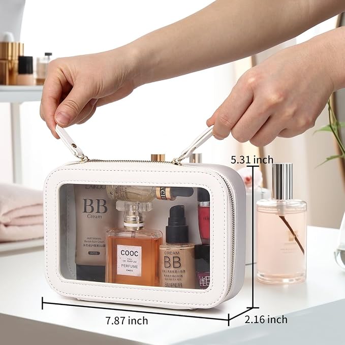 Pinkmik Clear Makeup Bag Transparent Travel Case for Cosmetics and Toiletries Women's Clear Car Bag with Zipper (White, Small) - Image 6