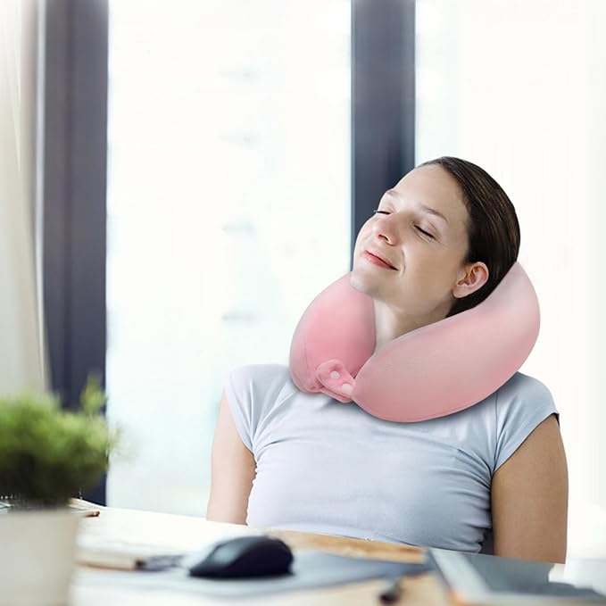 Travel Neck Pillow Airplane U-Shaped Memory Foam Pillows, Pink | Neck Support, Portable Soft Removable, Suitable For Adults Traveling Sleeping Train Car Office Rest - Image 7