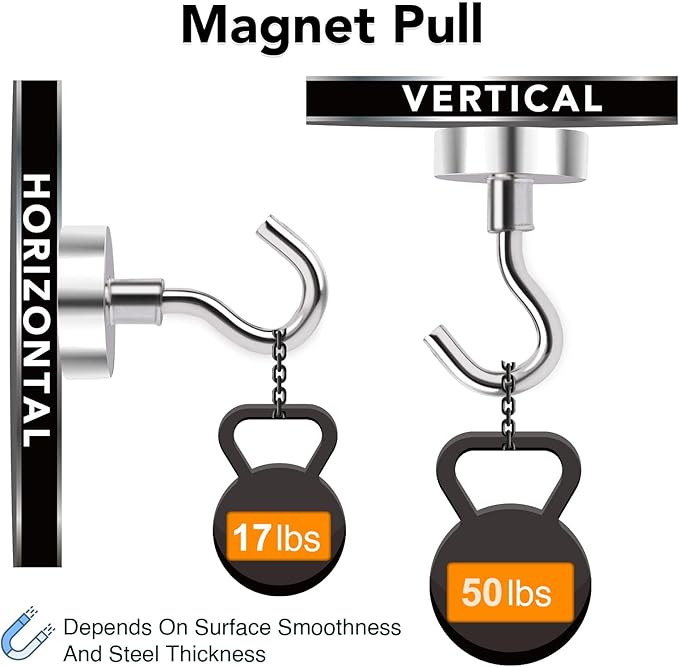 Magnetic Hooks Heavy Duty 50 Lbs Magnet with Hook for Cruise Cabins | Strong Magnets Neodymium for Hanging Magnetic Wall Hooks for Refrigerator Locker Decoration Workplace 10Pack Silver - Image 2