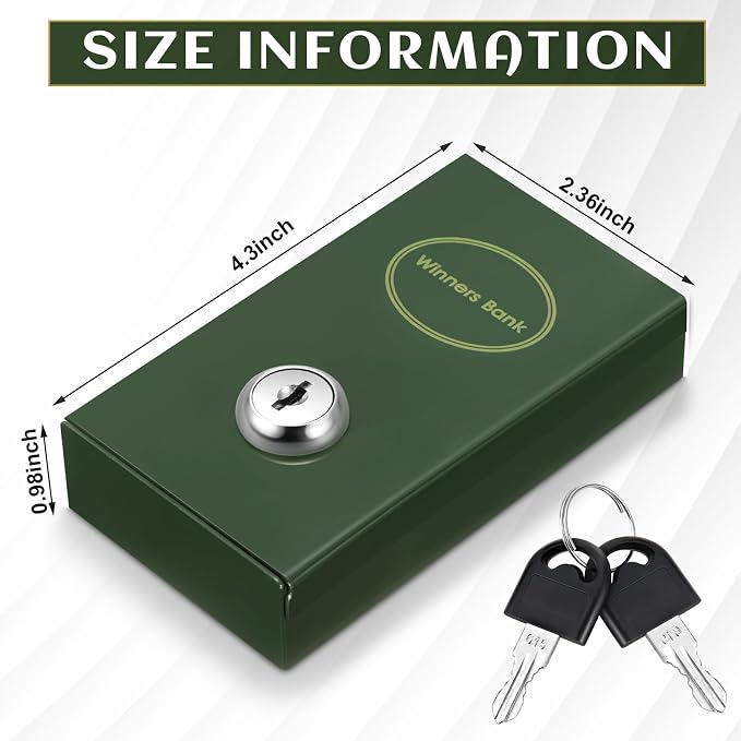 Reallnaive 1 Pack Metal Box for Gamblers Pocket Sized Winner Bank Casino Cash Box with 2 Keys Portable Casino Money Safe strongbox for Cash Saving Go Home Money Gifts(Atrovirens,Classic) - Image 2