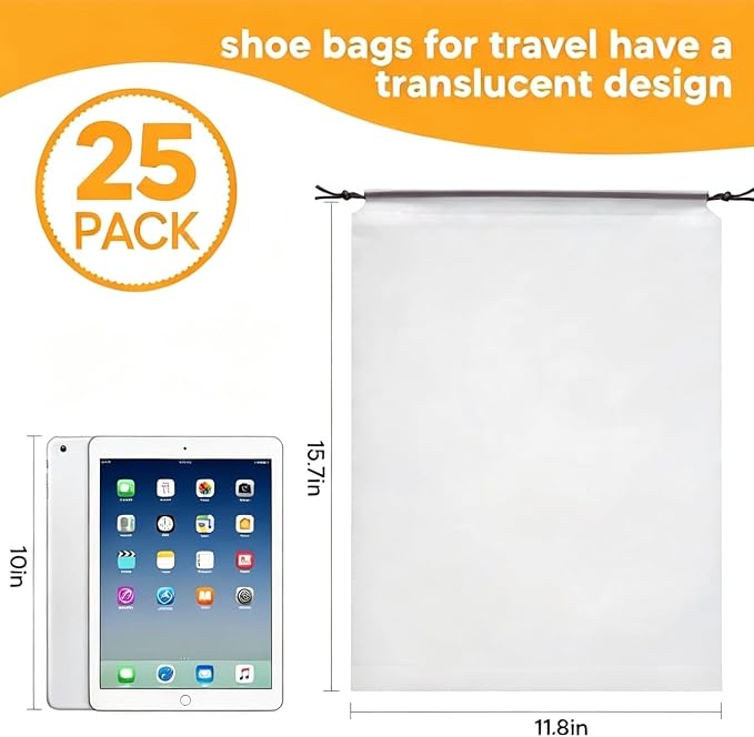 25 Pack Shoe Bags for Travel, 11.8" x 15.7" Waterproof Travel Shoe Bags for Packing,Large Travel Bag for Shoes, Storage Bags for Travel Essentials - Image 2