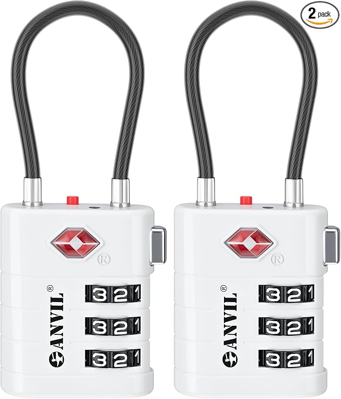 ANVIL TSA Approved Luggage Locks – High Security TSA008 Combination Travel Locks with Inspection Indicator for Suitcases and Backpacks. (2, White) by ANVIL
