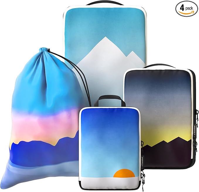 4-Piece Luxury Compression Packing Cubes & Bags for Travel – Maximize Space in Luggage with HybridMax Double-Capacity Design, 50 Luggage Tags, Patented Suitcase Organizer Bags, Lifetime Satisfaction by WellTraveled