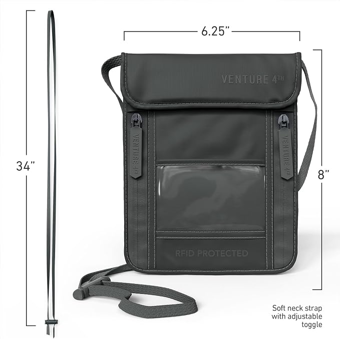 VENTURE 4TH Travel Neck Wallet, RFID Blocking Passport Holder - Sleek Gray - Image 6