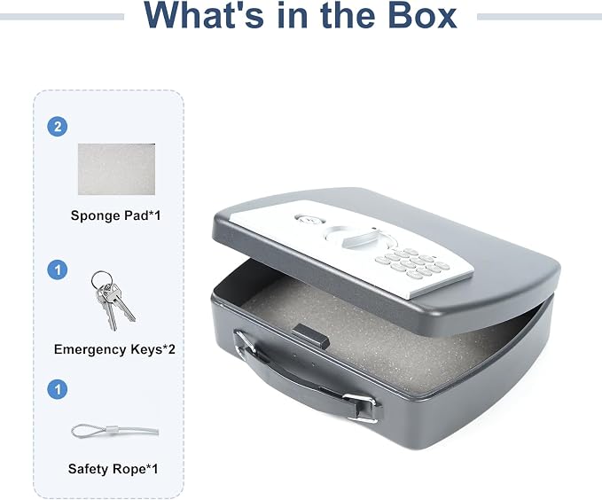 0.08 Cu Ft Portable Steel Security Safe Box with Digital Keypad | Portable Travel Safe Built With Carrying Handle, Ideal For Storing Cash, Jewelry & Documents At Home, Office And Hotel - Image 4