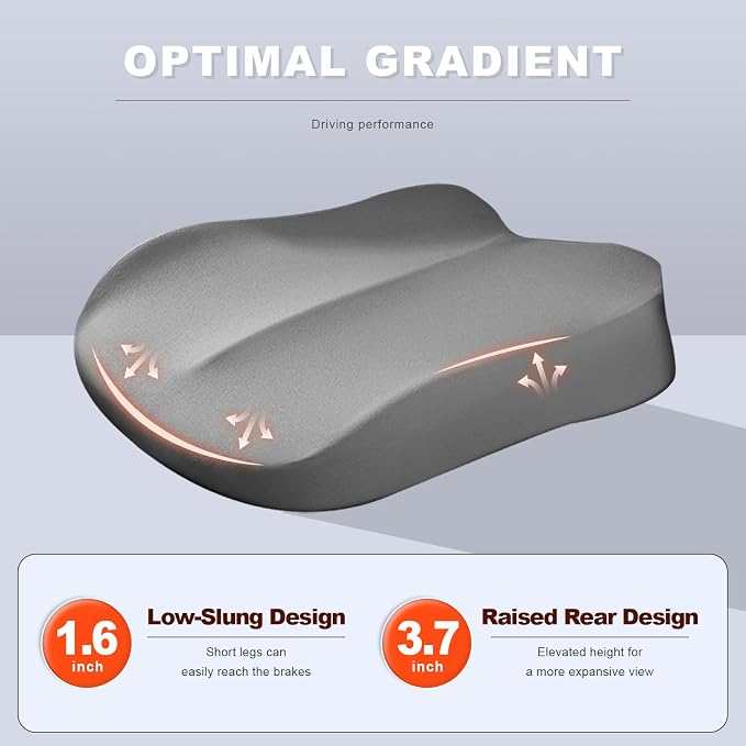 Car Seat Cushion, Ergonomic Memory Foam Auto Seat Boost Mat for Short People Driving, Non-Slip Driver Seats Height Cushion Office Chair Pillow for Tailbone Back Pain Relief (Gray) - Image 5