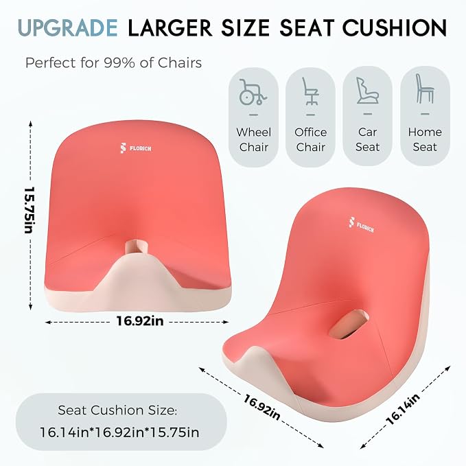 Car Seat Cushion and Lumbar Support Pillow, Larger Memory Foam Seat Cushion, Ergonomic L-Shaped Design Cushion for Back Pain Relief, Non-Slip Driving Cushion for Car, Office, Truck, Gifts for Mom-Pink - Image 4