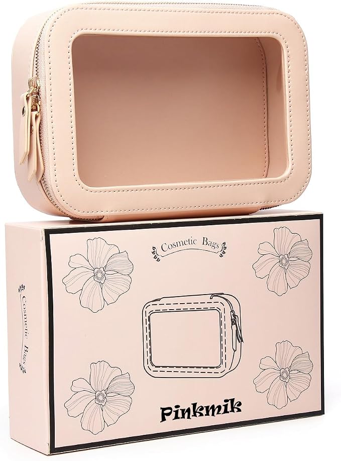 Pinkmik Clear Makeup Bag Transparent Travel Case for Cosmetics and Toiletries Women's Clear Car Bag with Zipper (Pink, Small) - Image 7