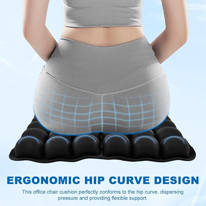 Portable Inflatable Seat Cushion, Airplane Seat Cushion, Press Type 3D Air Cushion for Office Chair, Wheelchair, Car, Travel – Pressure Relief, Breathable & Comfort Support(Color:Black) - Image 3