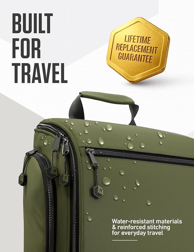 VENTURE 4TH Hanging Travel Toiletry Bag, 18 Compartments - Forest Green | Hangs on rails, hooks or doors; stands upright. Removable TSA pouch. Water-resistant Nylon 290D Twill, reinforced stitching. - Image 7