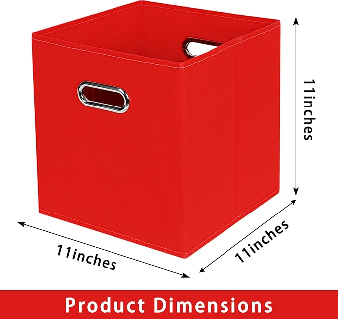 Fabric storage bins Cubes, Fabric Cube Organizer with Handle, Foldable Cube Bins for Cloth or Accessary Storage, 11x11x11, Set of 3, (Red) - Image 2