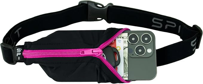 SPIbelt Running Belt Original for Women Men, Phone Holder for Running, Running Fanny Pack, Holder for Phone, Running Waist Pack, Adjustable Waist, [Fits All Phones]. Black with Hot Pink Zipper by SPIbelt