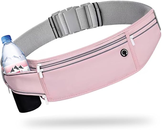Slim Running Belt for Women Men,Runners Fanny Pack Phone Holder,Money Belt,Running Gear Accessories,with 3 Pockets (Jet Pink) by Unknown