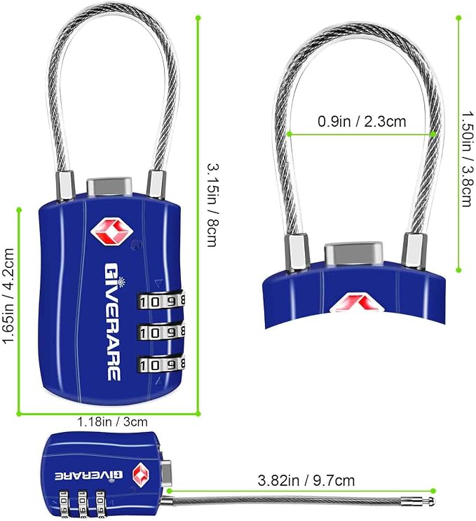 GIVERARE 2 Pack TSA Approved Luggage Locks, Combination Travel Cable Lock, Re-settable 3-Digit Padlocks with Alloy Body, Keyless TSA Padlock for Gym Locker, Golf Bag Case-Blue - Image 4